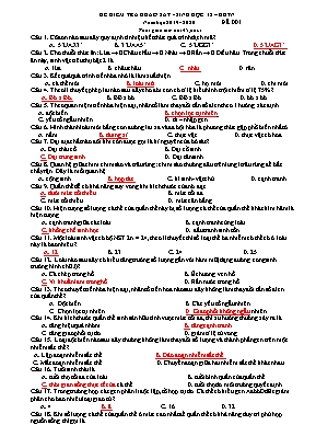 Đề thi kiểm tra khảo sát môn Sinh học Lớp 12 - Đề 001 - Năm học 2019-2020 (Có đáp án)